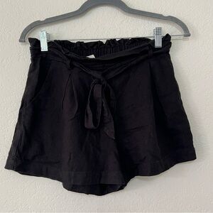 Takara Elastic Waist Linen Blend Tie Belted 3” Black Shorts, Women’s Size Medium